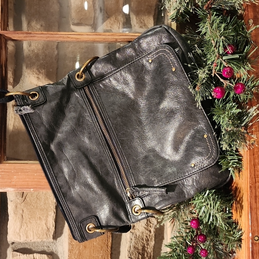 The Sak Dark Grey Leather Crossbody Purse Shoulder Bag